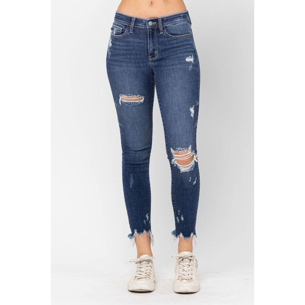 JUDY BLUE Womens Size 28 Raw Hem Casual Destroyed Stretch Denim Skinny Fit Jeans